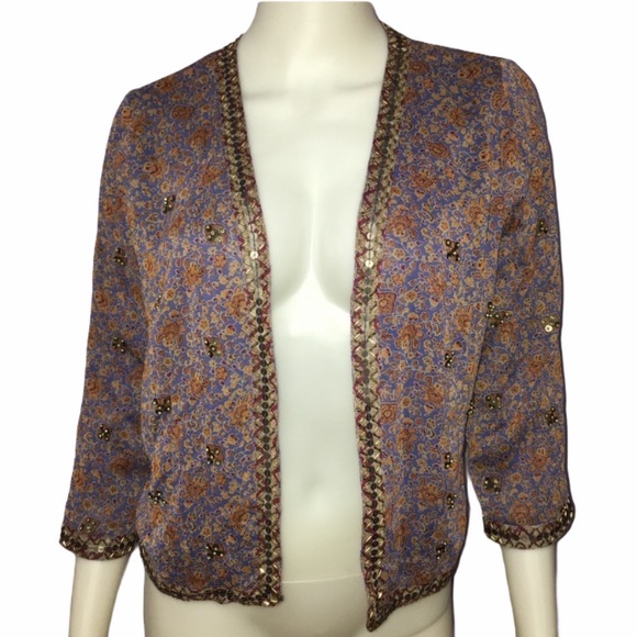 Vintage Beaded Blue Floral Jacket Size XS - Picture 4 of 7